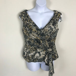 NWT Tadashi Shoji Silk Animal Print Faux Wrap Top